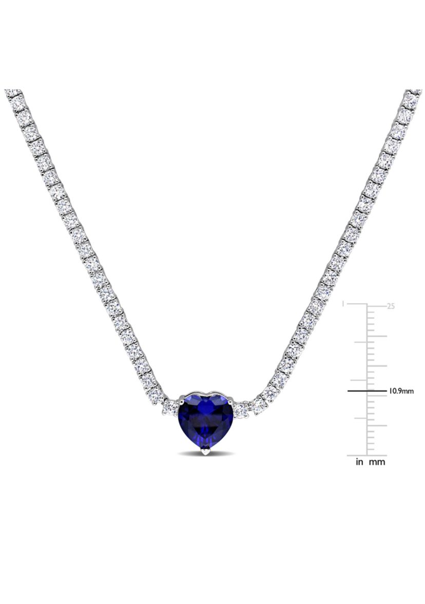 Lab Created 18 ct. t.g.w. Heart Shaped Created Sapphire and Created White Sapphire Tennis Necklace in Sterling Silver
