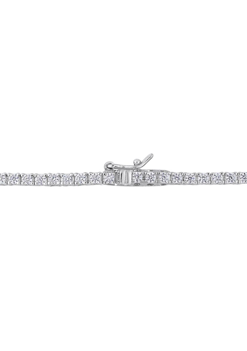 Lab Created 18 CT TGW Heart Shaped Created Ruby and Created White Sapphire Tennis Necklace in Sterling Silver