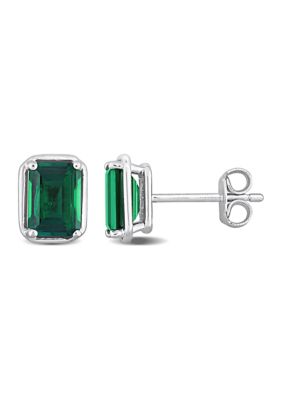 Belk & Co Lab Created 1.80 ct. t.g.w. Emerald Bezel Style Emerald Cut Stud Earrings in Sterling Silver