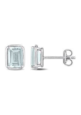 Belk & Co 1.90 ct. t.g.w. Aquamarine Bezel Style Emerald Cut Stud Earrings in Sterling Silver