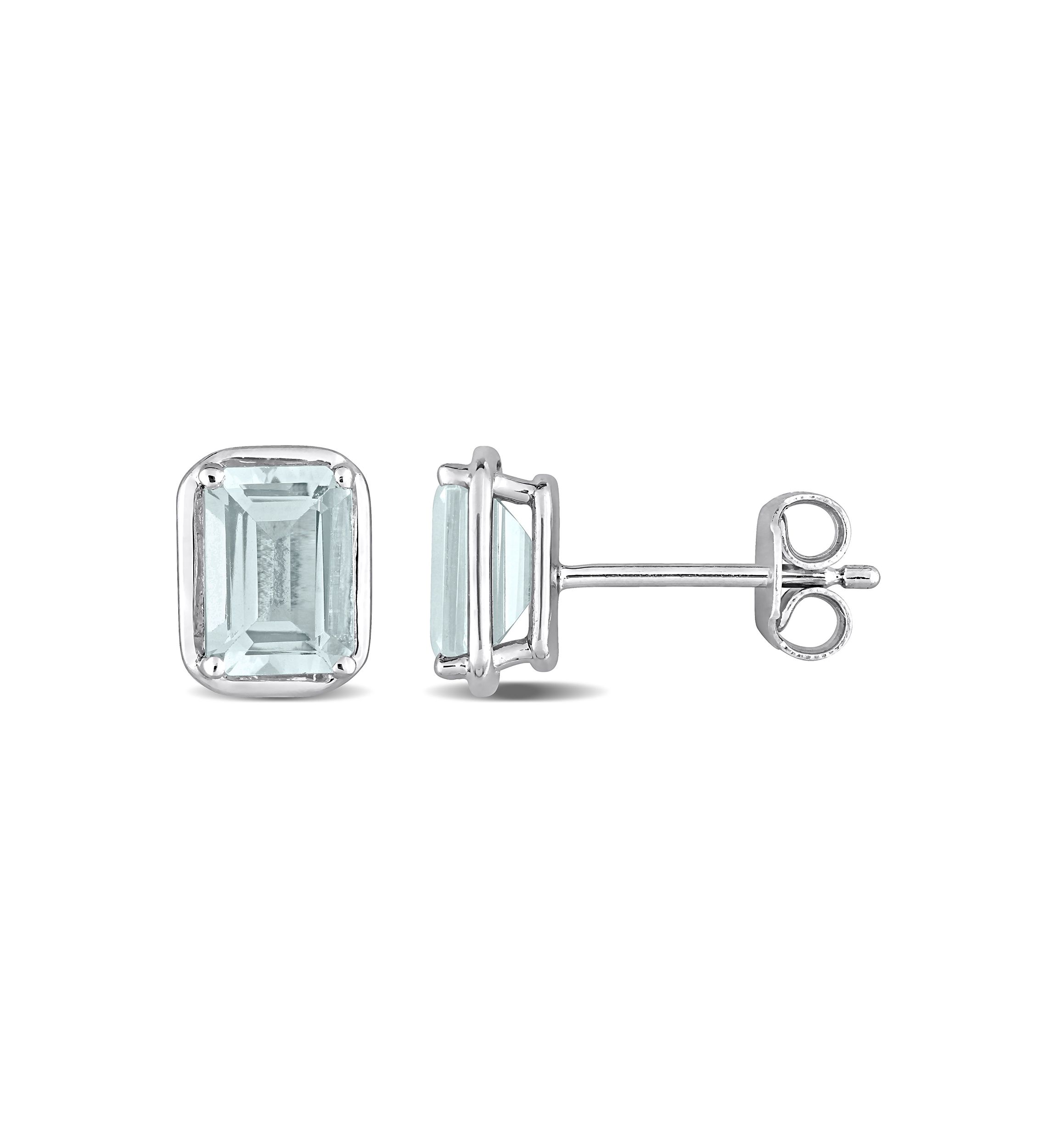 1.90 ct. t.g.w. Aquamarine Bezel Style Emerald Cut Stud Earrings in Sterling Silver