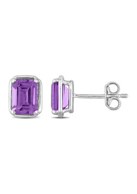 Belk & Co 2 ct. t.g.w. Amethyst Bezel Style Emerald Cut Stud Earrings in Sterling Silver