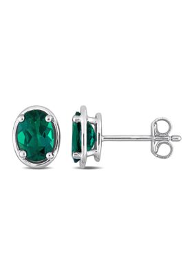 Belk & Co Lab Created 1.40 ct. t.g.w. Emerald Bezel Style Oval Stud Earrings in Sterling Silver