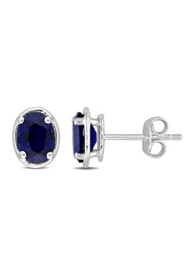 Belk & Co Lab Created 2.50 ct. t.g.w. Sapphire Bezel Style Oval Stud Earrings in Sterling Silver