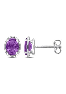 Belk & Co 1.40 ct. t.g.w. Amethyst Bezel Style Oval Stud Earrings in Sterling Silver, White