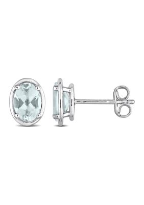 Belk & Co 1.20 ct. t.g.w. Aquamarine Bezel Style Oval Stud Earrings in Sterling Silver, White