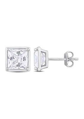 Belk & Co Lab Created 4.10 ct. t.g.w. White Sapphire Bezel Style Square Stud Earrings in Sterling Silver