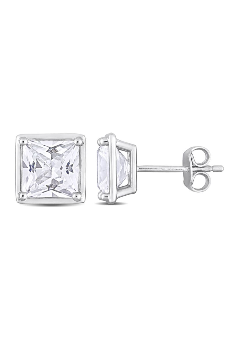 Lab Created 4.10 ct. t.g.w. Created White Sapphire Bezel Style Square Stud Earrings in Sterling Silver