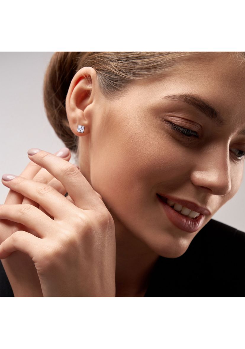 Lab Created 4.10 ct. t.g.w. Created White Sapphire Bezel Style Square Stud Earrings in Sterling Silver