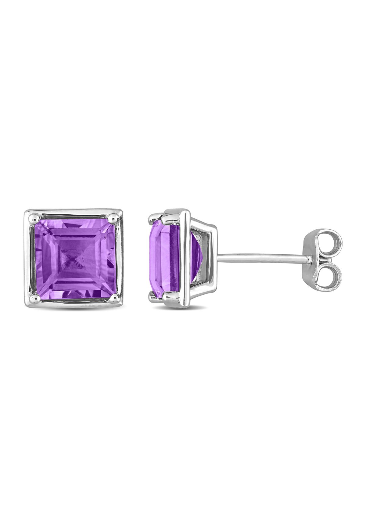 3 CT TGW Amethyst Bezel Style Square Stud Earrings in Sterling Silver