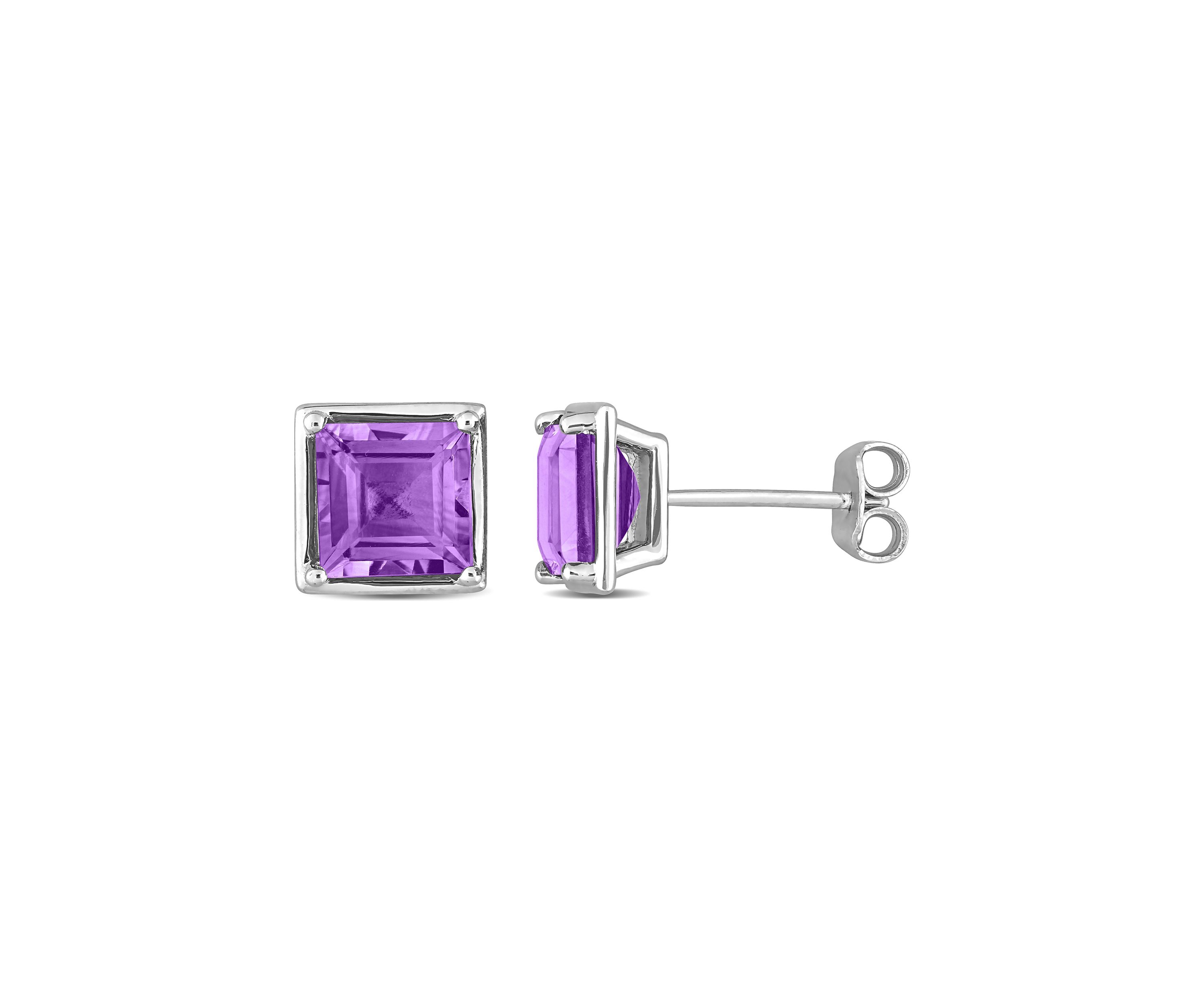 3 CT TGW Amethyst Bezel Style Square Stud Earrings in Sterling Silver