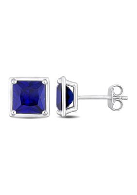 Belk & Co Lab Created 4.12 ct. t.g.w. Sapphire Bezel Style Square Stud Earrings in Sterling Silver