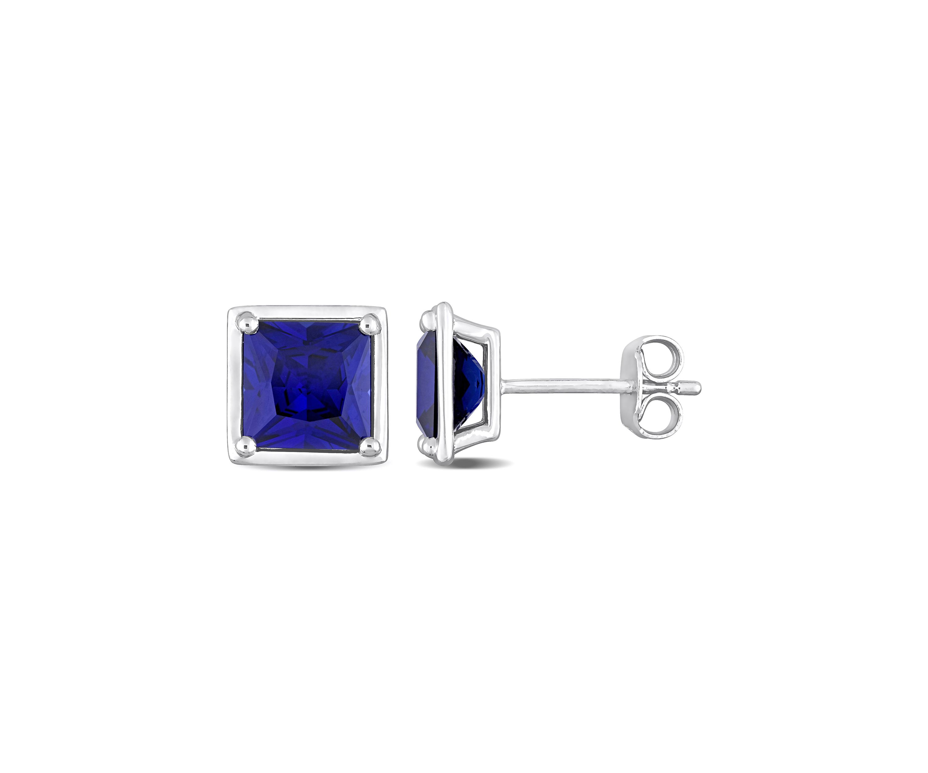 Lab Created 4.12 ct. t.g.w. Created Sapphire Bezel Style Square Stud Earrings in Sterling Silver
