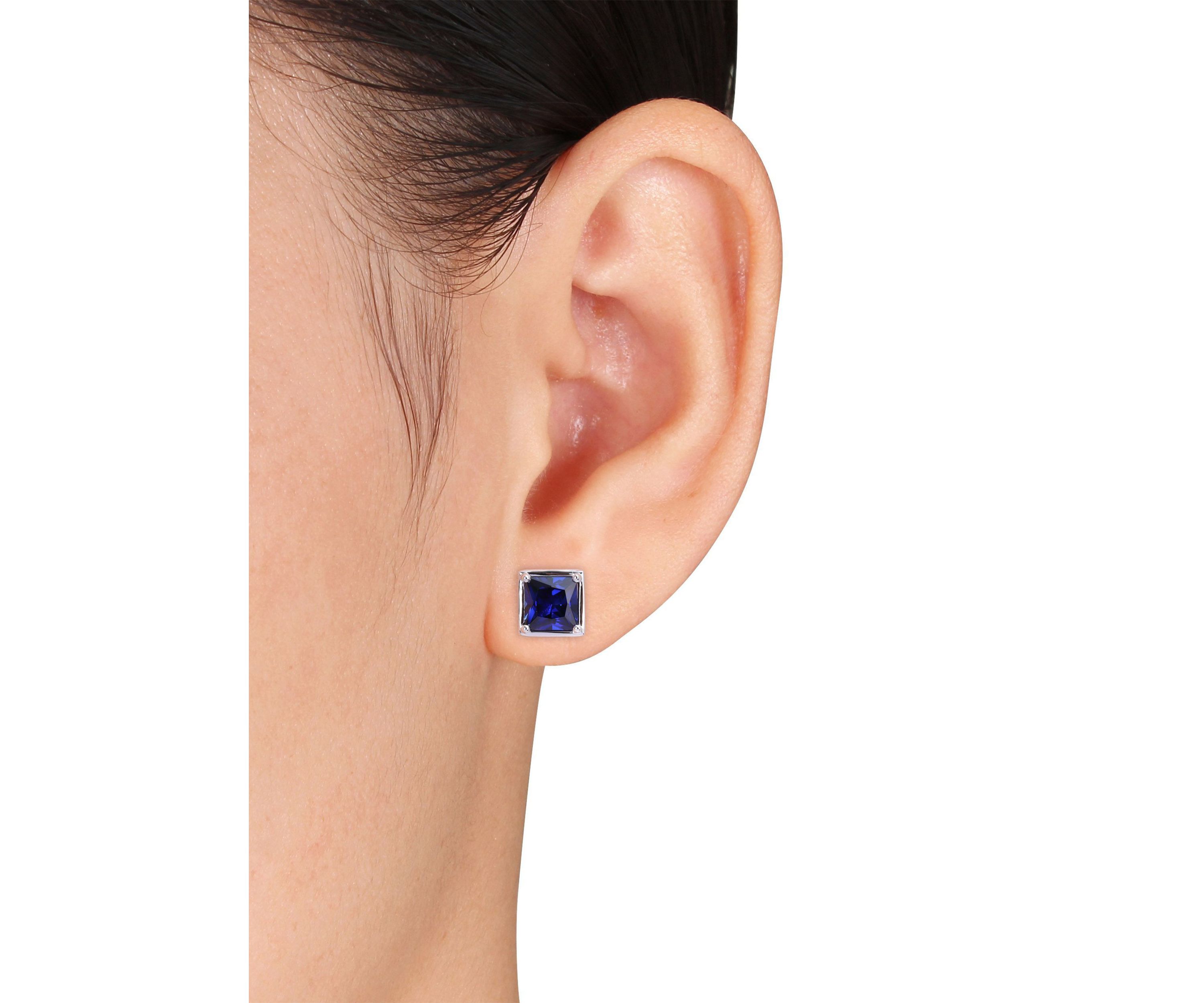 Lab Created 4.12 ct. t.g.w. Created Sapphire Bezel Style Square Stud Earrings in Sterling Silver