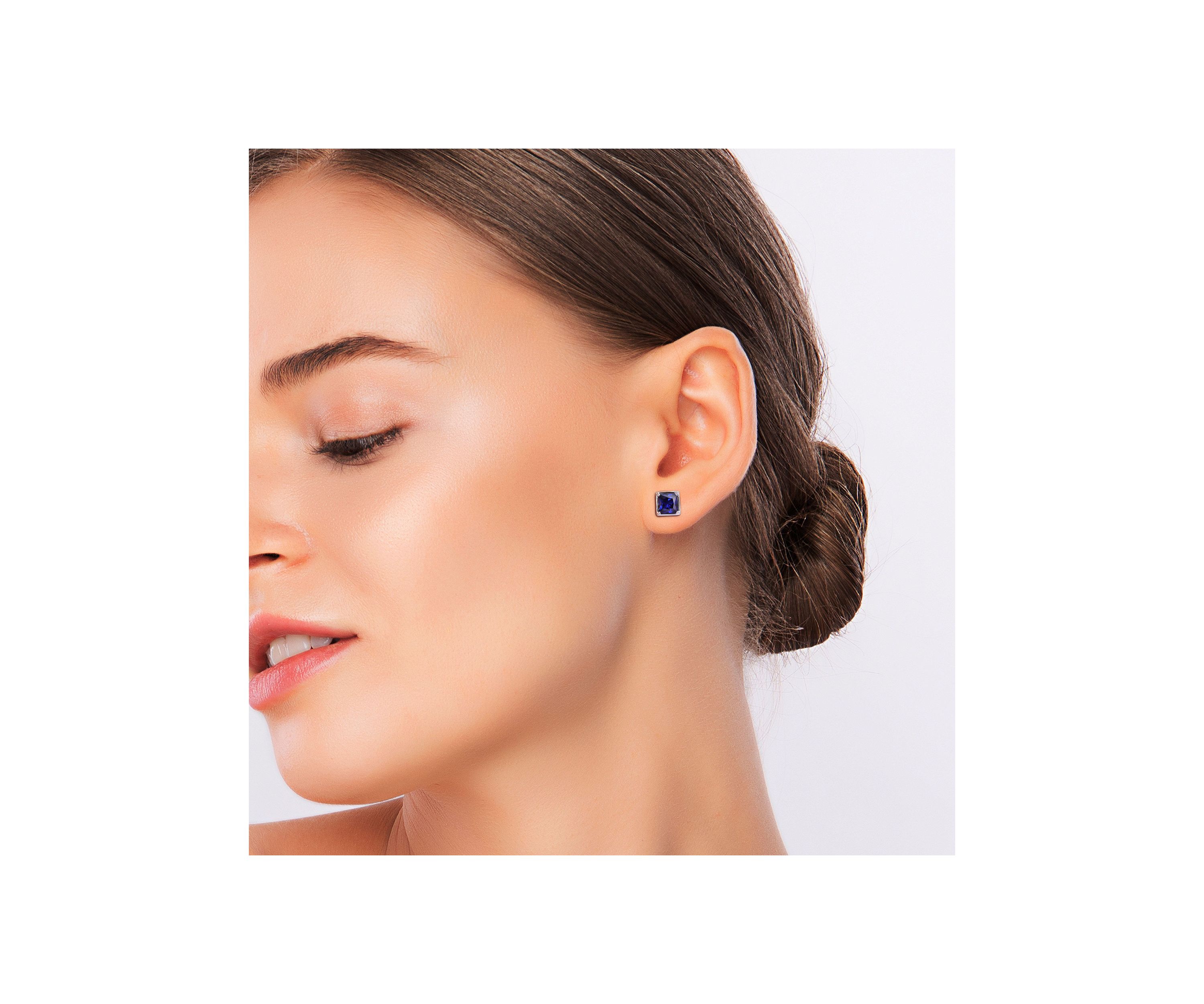 Lab Created 4.12 ct. t.g.w. Created Sapphire Bezel Style Square Stud Earrings in Sterling Silver