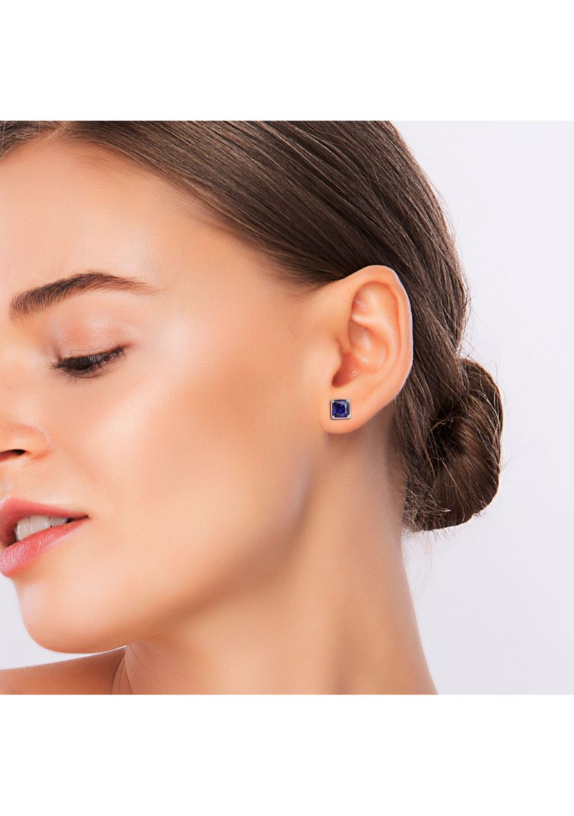 Lab Created 4.12 ct. t.g.w. Created Sapphire Bezel Style Square Stud Earrings in Sterling Silver