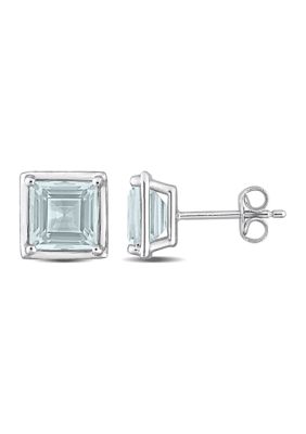 Belk & Co 3 CT TGW Aquamarine Bezel Style Square Stud Earrings in Sterling Silver, White