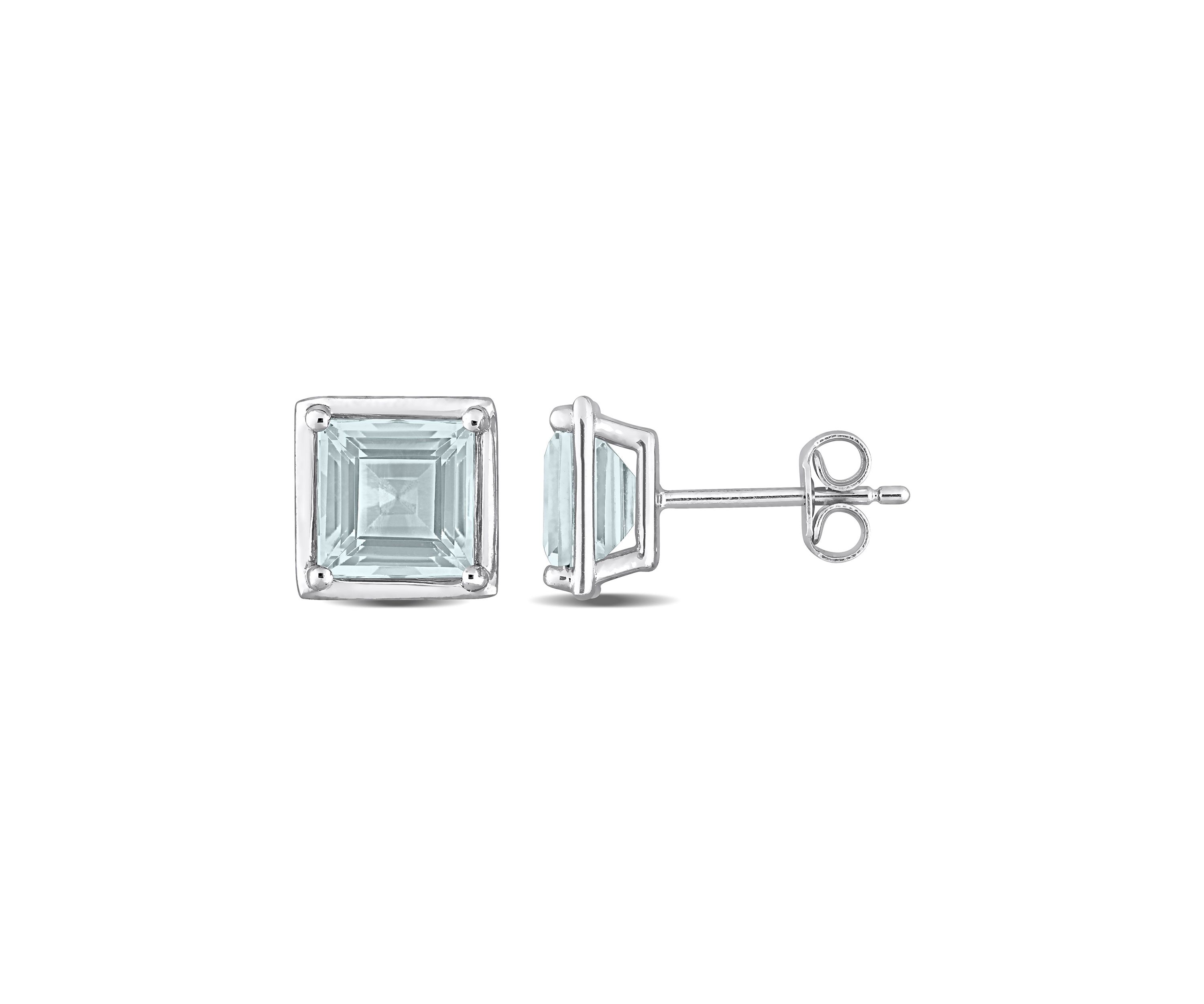 3 CT TGW Aquamarine Bezel Style Square Stud Earrings in Sterling Silver