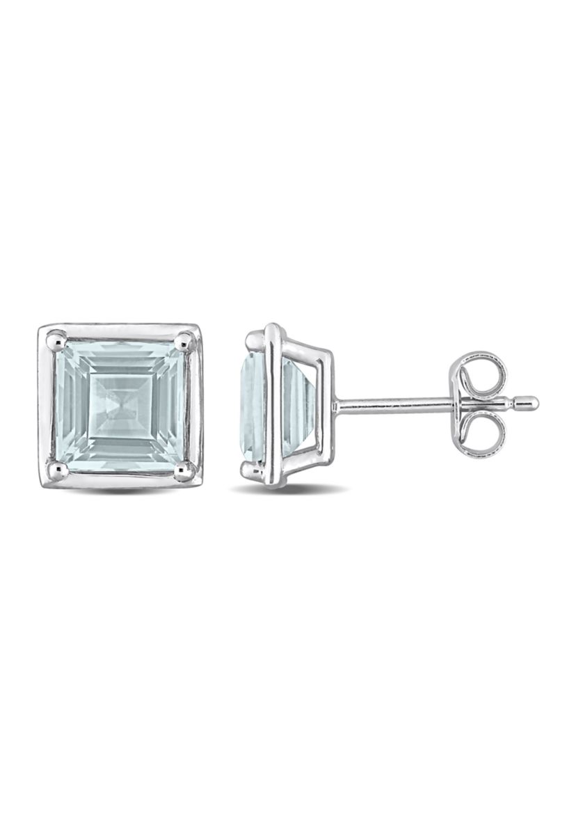 3 CT TGW Aquamarine Bezel Style Square Stud Earrings in Sterling Silver