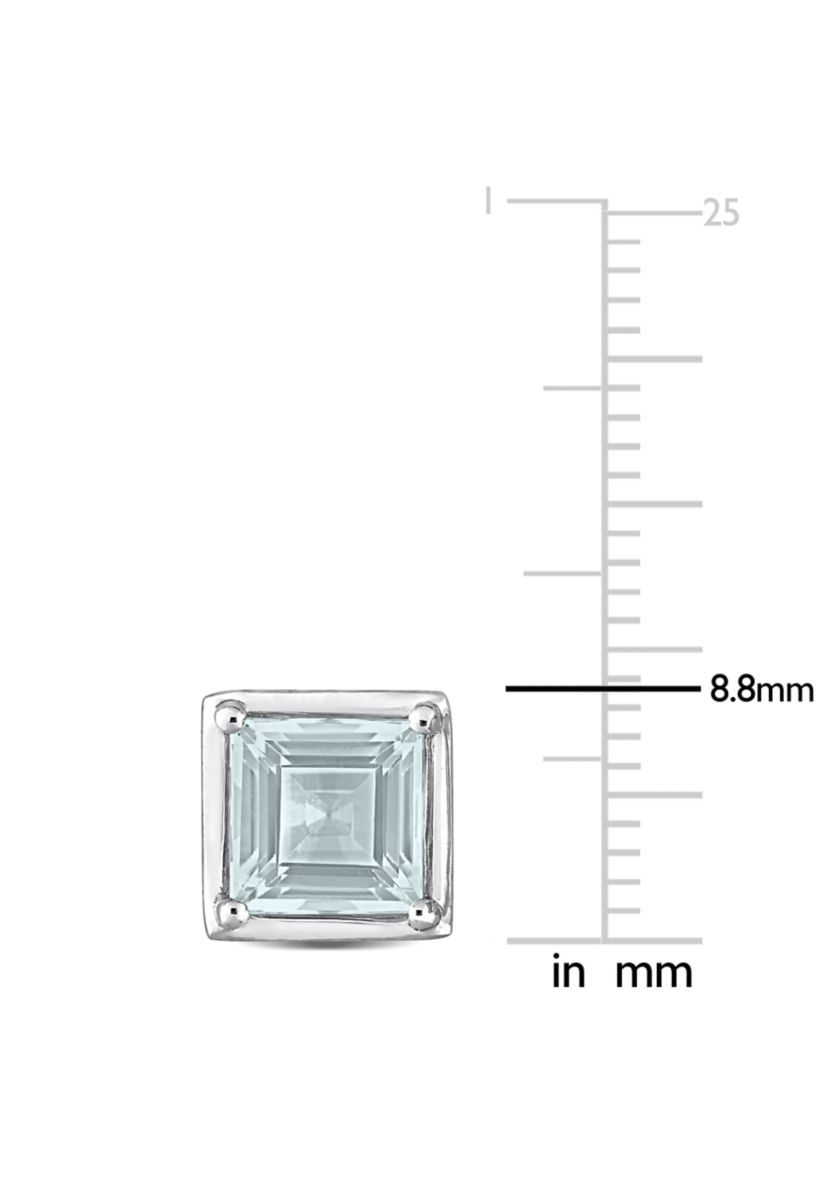 3 CT TGW Aquamarine Bezel Style Square Stud Earrings in Sterling Silver