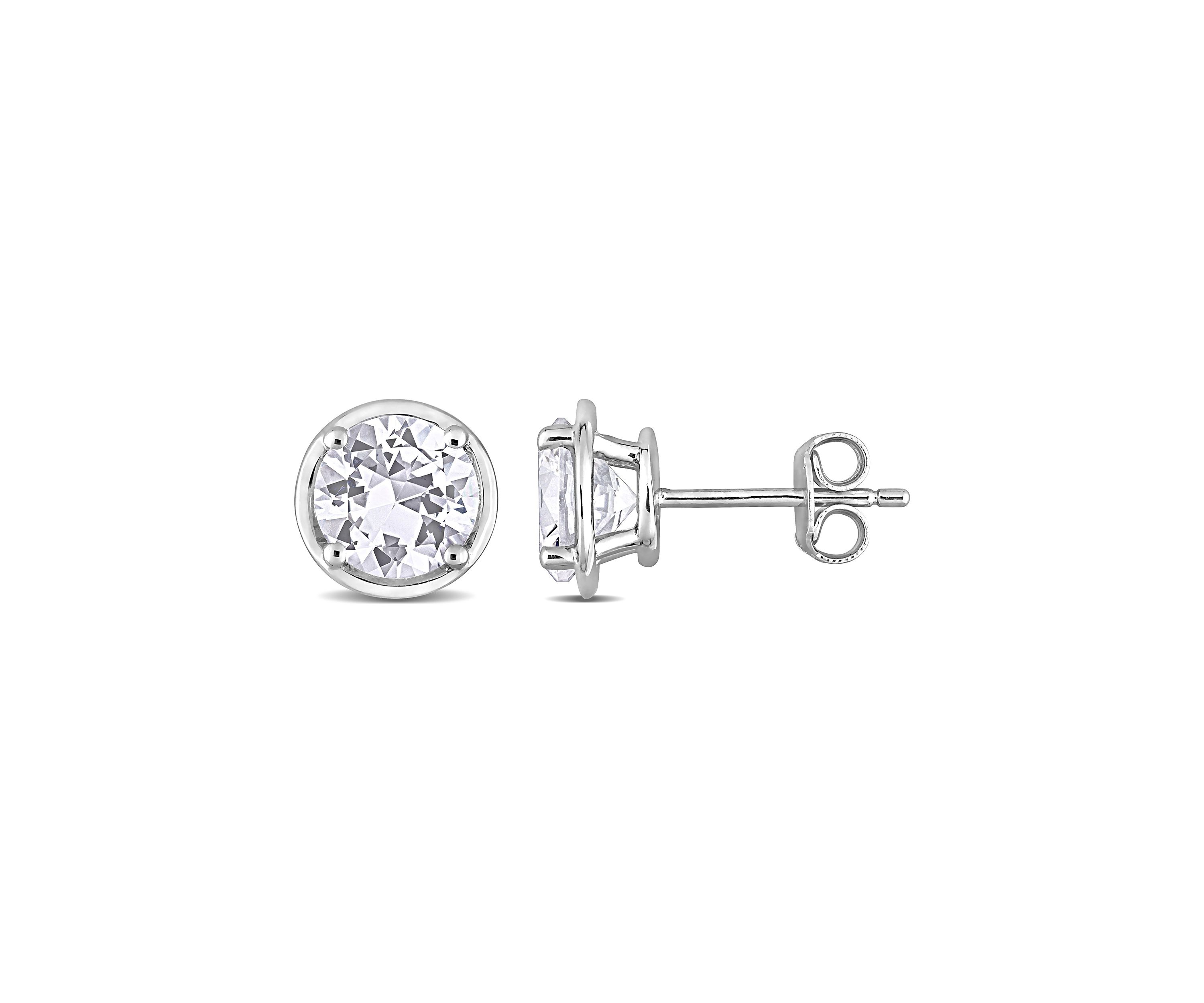 Lab Created 3.22 ct. t.g.w. Created White Sapphire Bezel Style Stud Earrings in Sterling Silver
