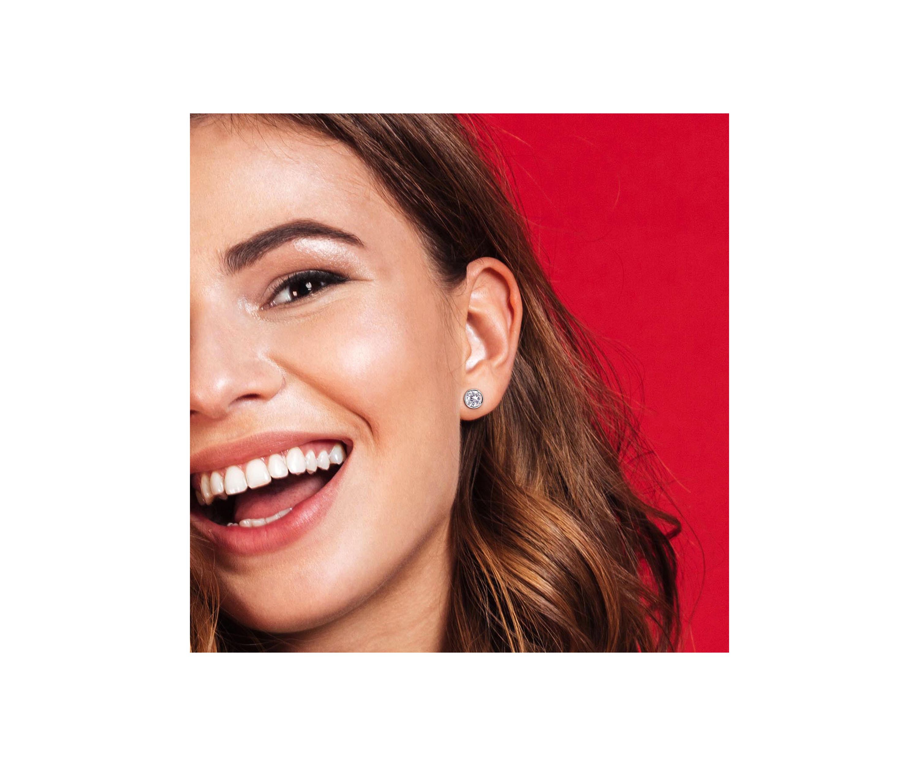 Lab Created 3.22 ct. t.g.w. Created White Sapphire Bezel Style Stud Earrings in Sterling Silver