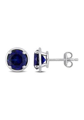 Belk & Co Lab Created 3.22 ct. t.g.w. Sapphire Bezel Style Stud Earrings in Sterling Silver