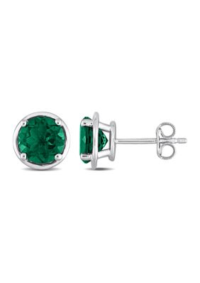 Belk & Co Lab Created 2.30 ct. t.g.w. Emerald Bezel Style Stud Earrings in Sterling Silver