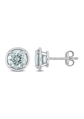 Belk & Co 2.30 ct. t.g.w. Aquamarine Bezel Style Stud Earrings in Sterling Silver, White