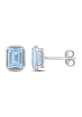Belk & Co 2.50 ct. t.g.w. Blue Topaz Bezel Style Emerald Cut Stud Earrings in Sterling Silver