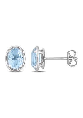 Belk & Co 1.90 ct. t.g.w. Blue Topaz Bezel Style Oval Stud Earrings in Sterling Silver