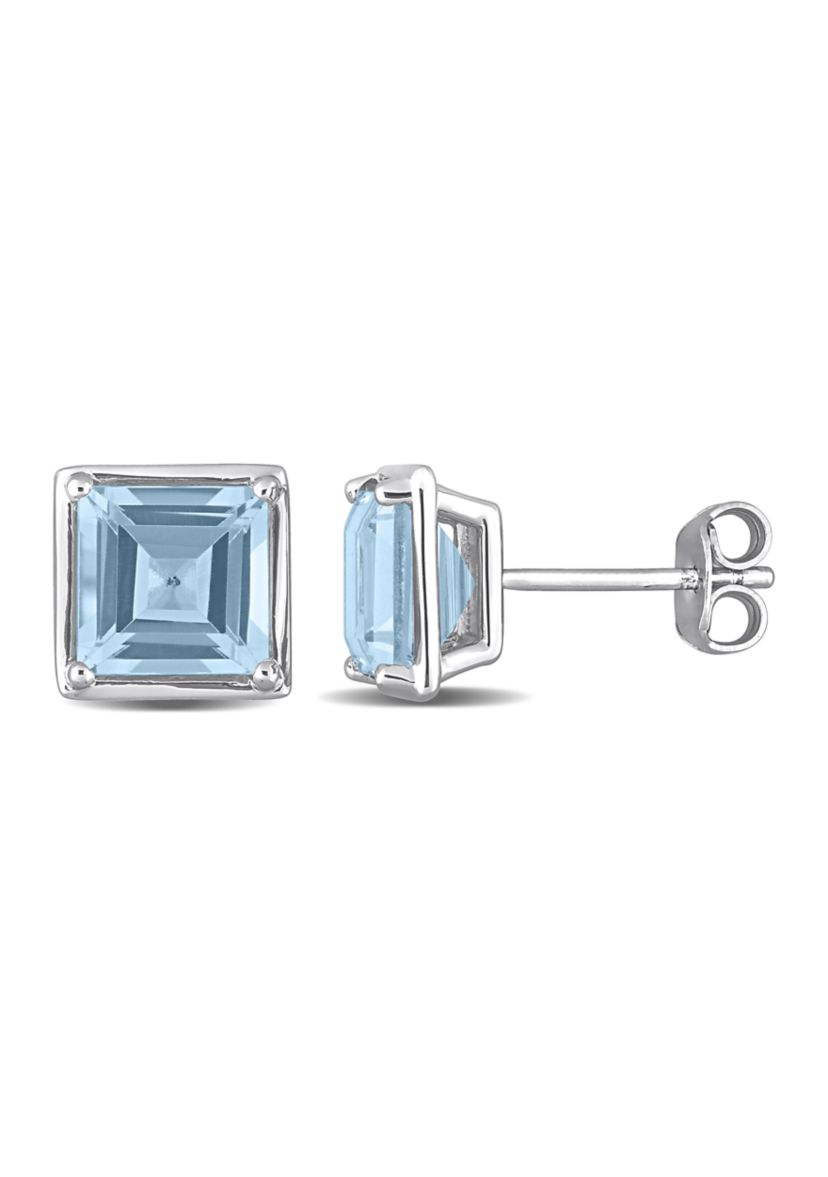 3.60 ct. t.g.w. Blue Topaz Bezel Style Square Stud Earrings in Sterling Silver