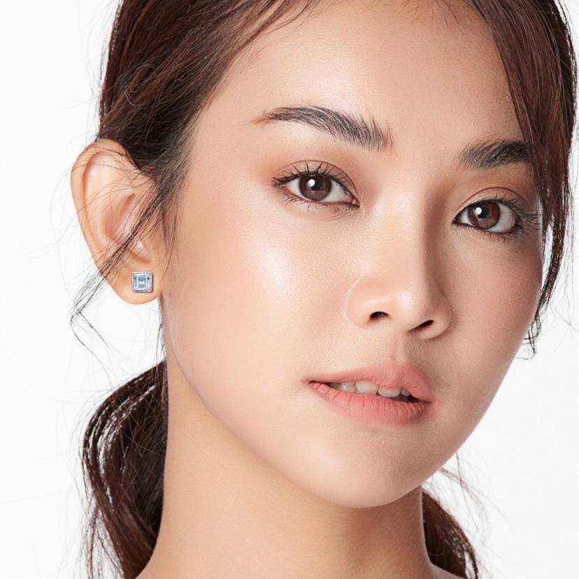 3.60 ct. t.g.w. Blue Topaz Bezel Style Square Stud Earrings in Sterling Silver