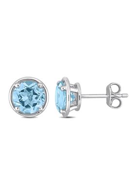 Belk & Co 3.16 ct. t.g.w. Blue Topaz Bezel Style Stud Earrings in Sterling Silver