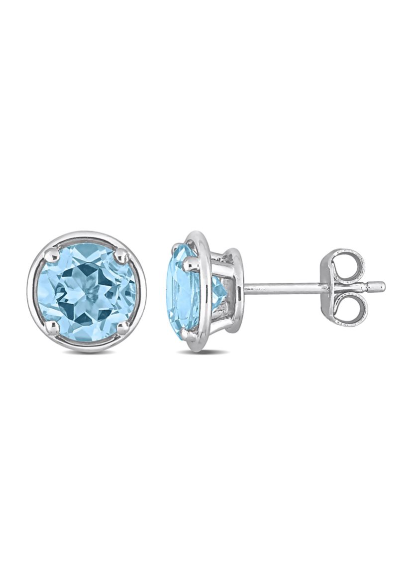 3.16 ct. t.g.w. Blue Topaz Bezel Style Stud Earrings in Sterling Silver