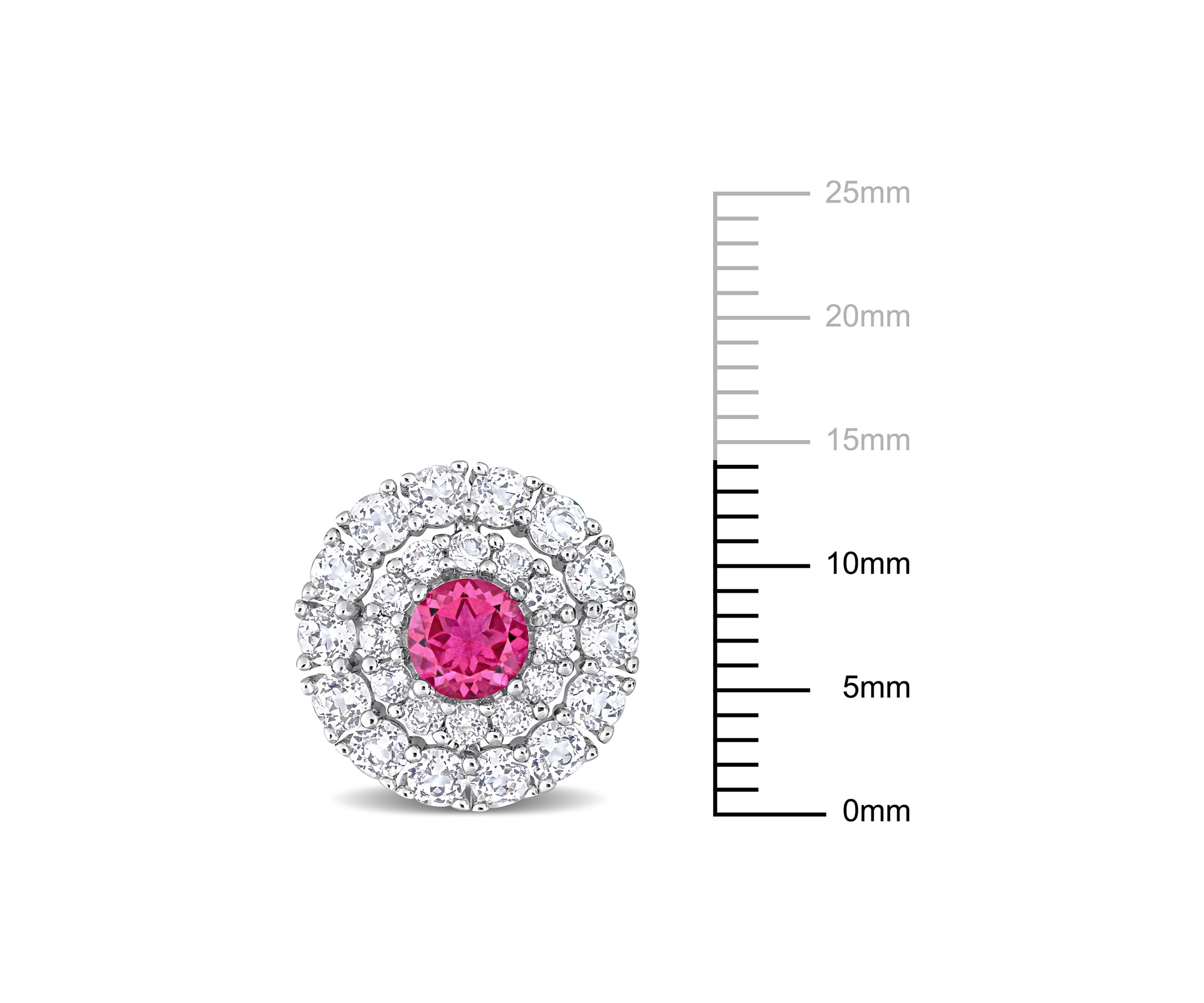 4.40 ct. t.g.w. Pink Topaz and White Topaz Double Halo Stud Earrings in Sterling Silver