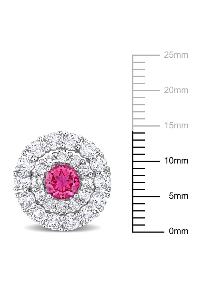 4.40 ct. t.g.w. Pink Topaz and White Topaz Double Halo Stud Earrings in Sterling Silver