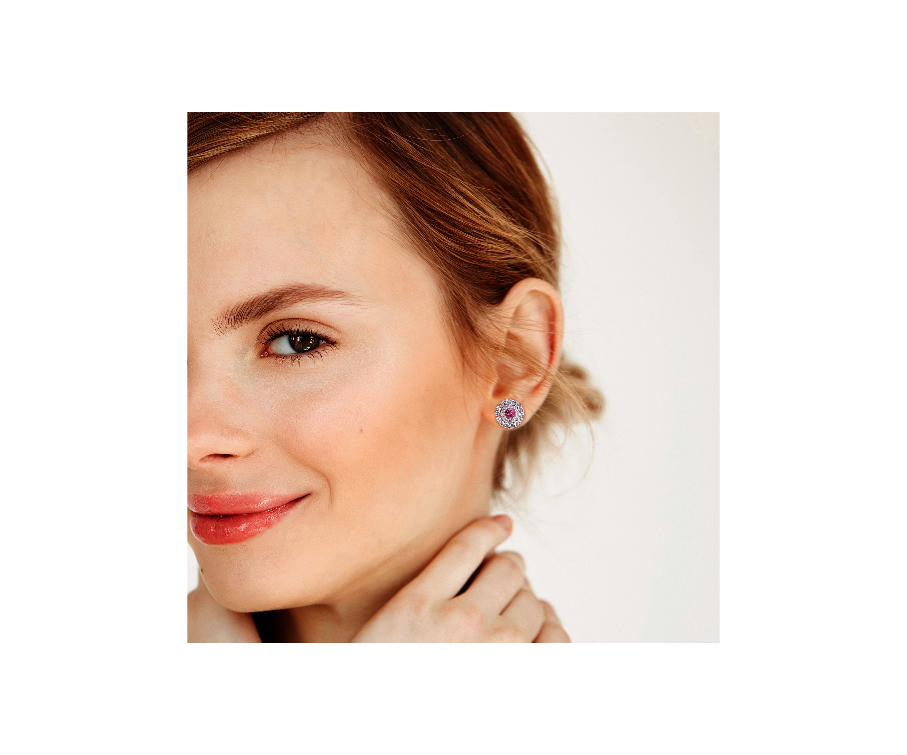 4.40 ct. t.g.w. Pink Topaz and White Topaz Double Halo Stud Earrings in Sterling Silver