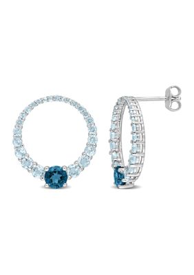 Belk & Co 3.32 Ct. T.g.w. Sky Blue Topaz And London Blue Topaz Graduated Open Circle Earrings In Sterling Silver