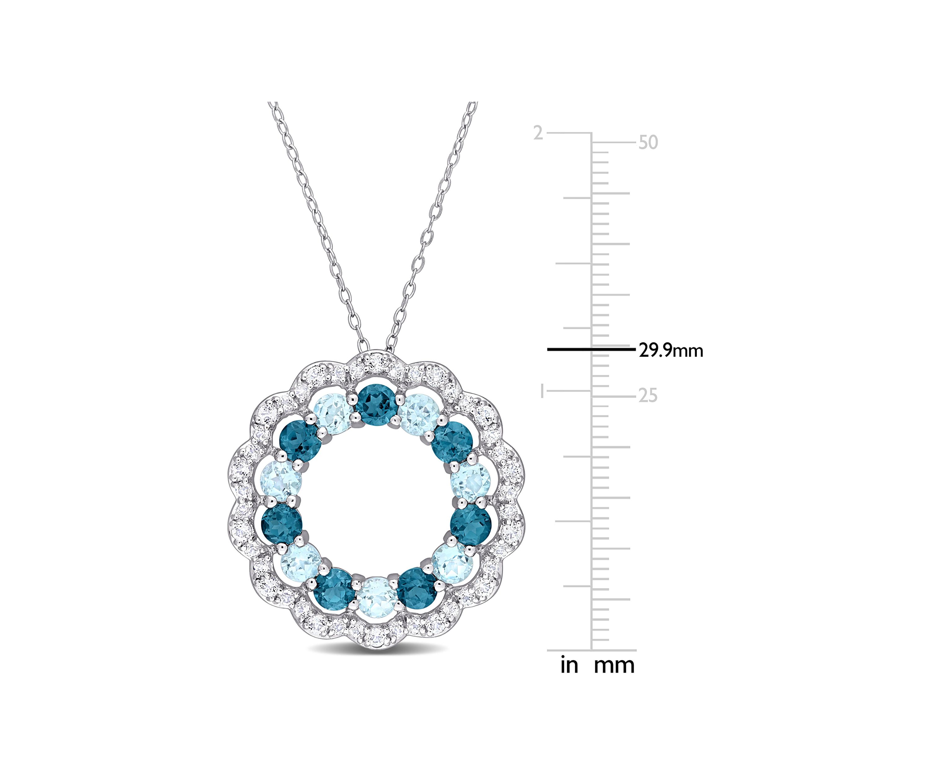 6 CT TGW London Blue, Sky Blue and White Topaz Open Circle Pendant with Chain in Sterling Silver