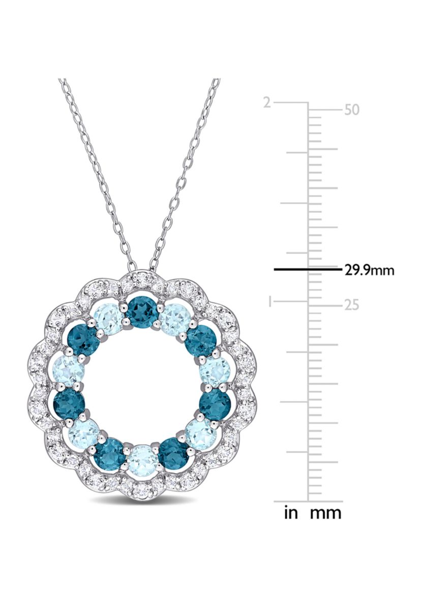 6 CT TGW London Blue, Sky Blue and White Topaz Open Circle Pendant with Chain in Sterling Silver