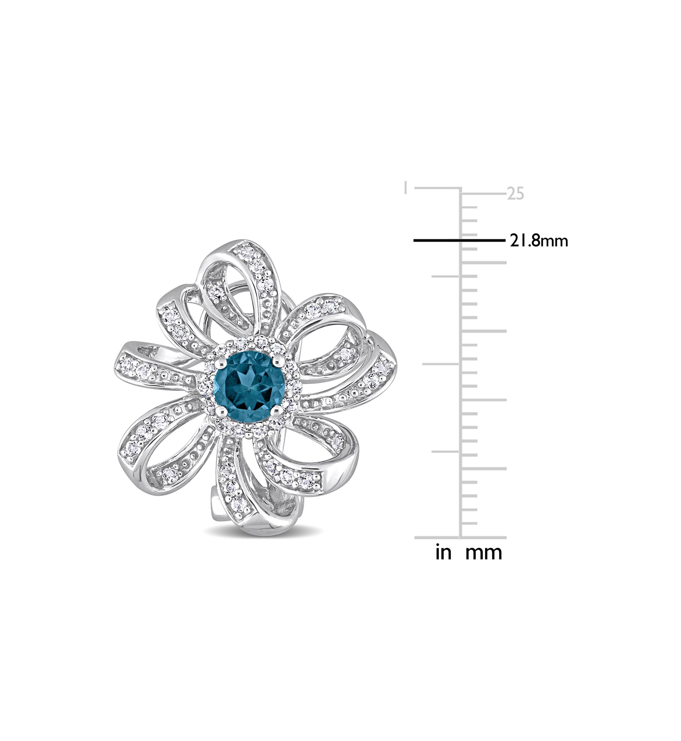 1.88 ct. t.g.w. London Blue Topaz and White Topaz Flower Omega Clip Earrings in Sterling Silver
