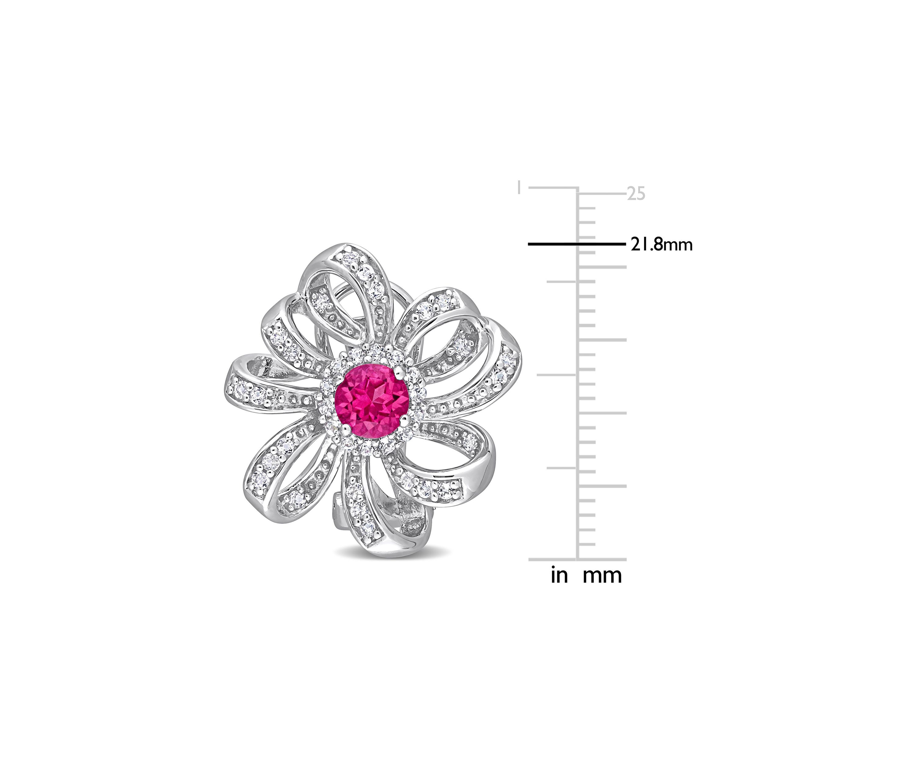 2 CT TGW Pink Topaz and White Topaz Flower Omega Clip Earrings in Sterling Silver