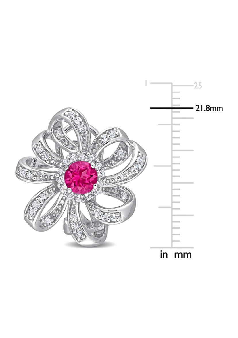 2 CT TGW Pink Topaz and White Topaz Flower Omega Clip Earrings in Sterling Silver