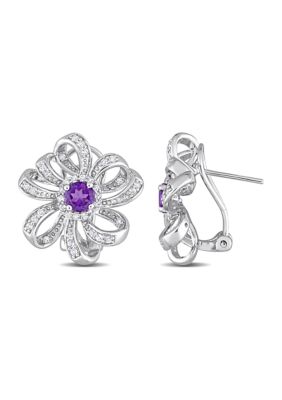 Belk & Co 1.64 Ct. T.g.w. African Amethyst And White Topaz Floral Clip-Back Earrings In Sterling Silver