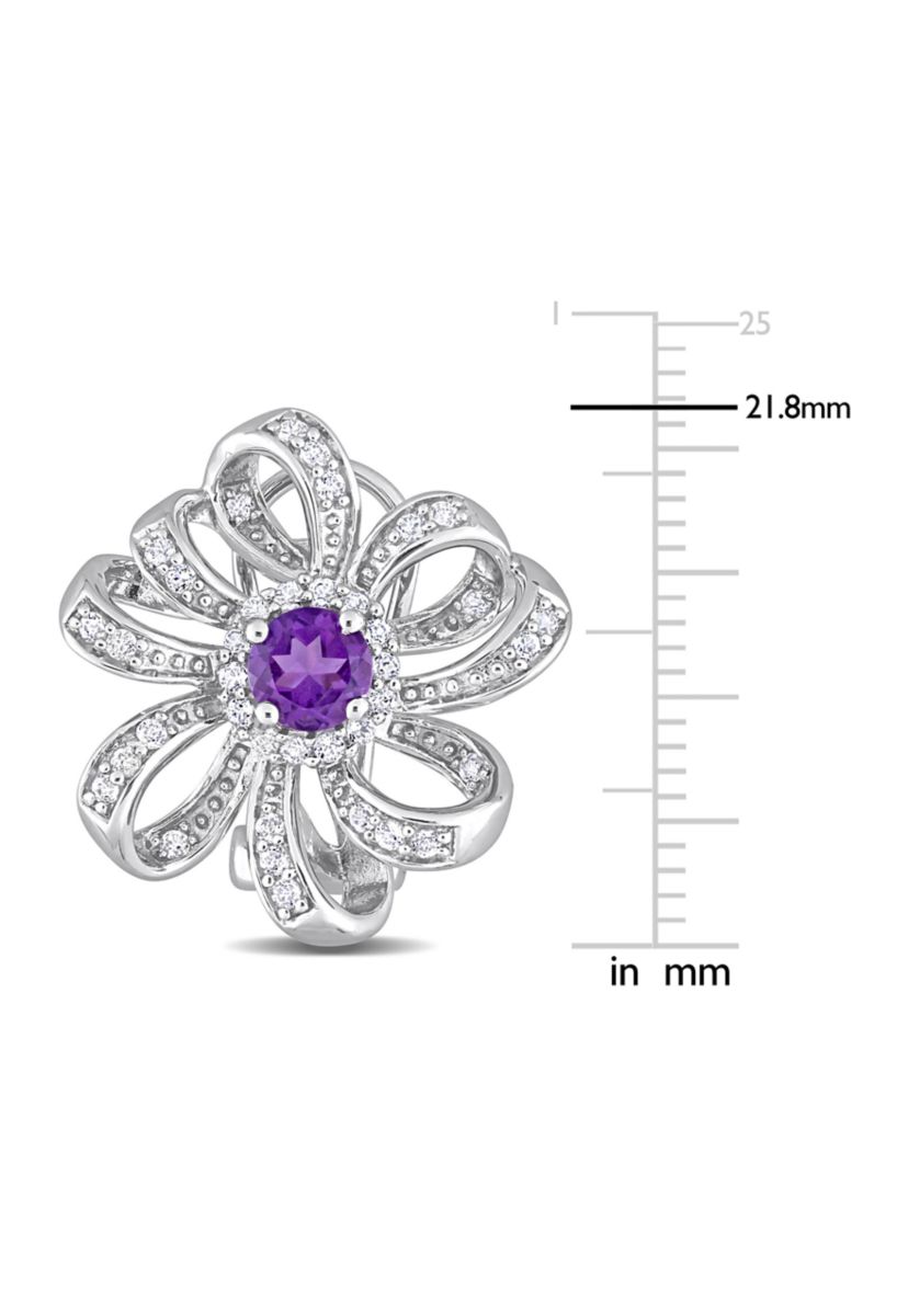1.64 ct. t.g.w. African Amethyst and White Topaz Floral Clip-Back Earrings in Sterling Silver