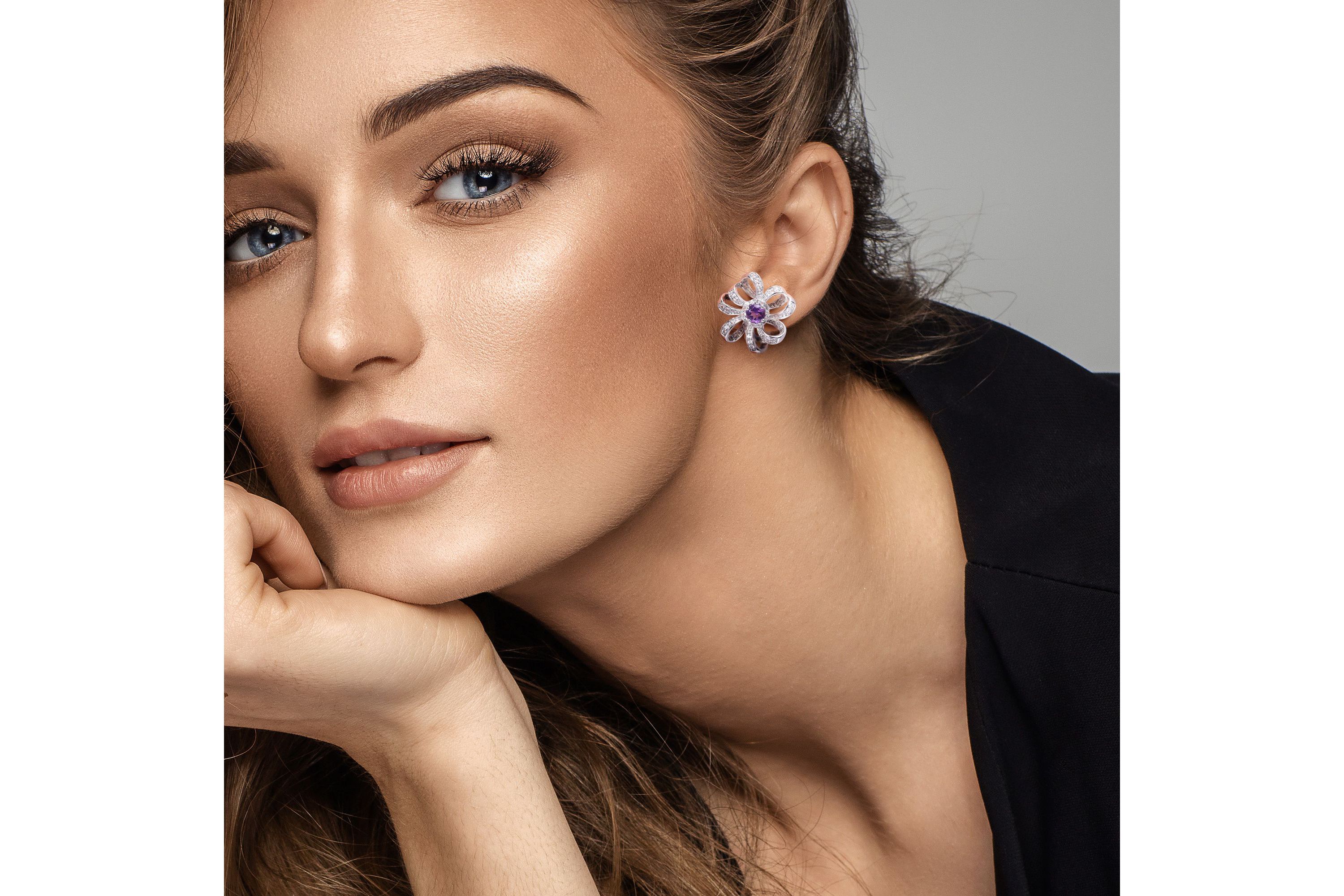 1.64 ct. t.g.w. African Amethyst and White Topaz Floral Clip-Back Earrings in Sterling Silver