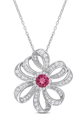Belk & Co 2.78 ct. t.g.w. Pink Topaz and White Topaz Flower Pendant with Chain in Sterling Silver