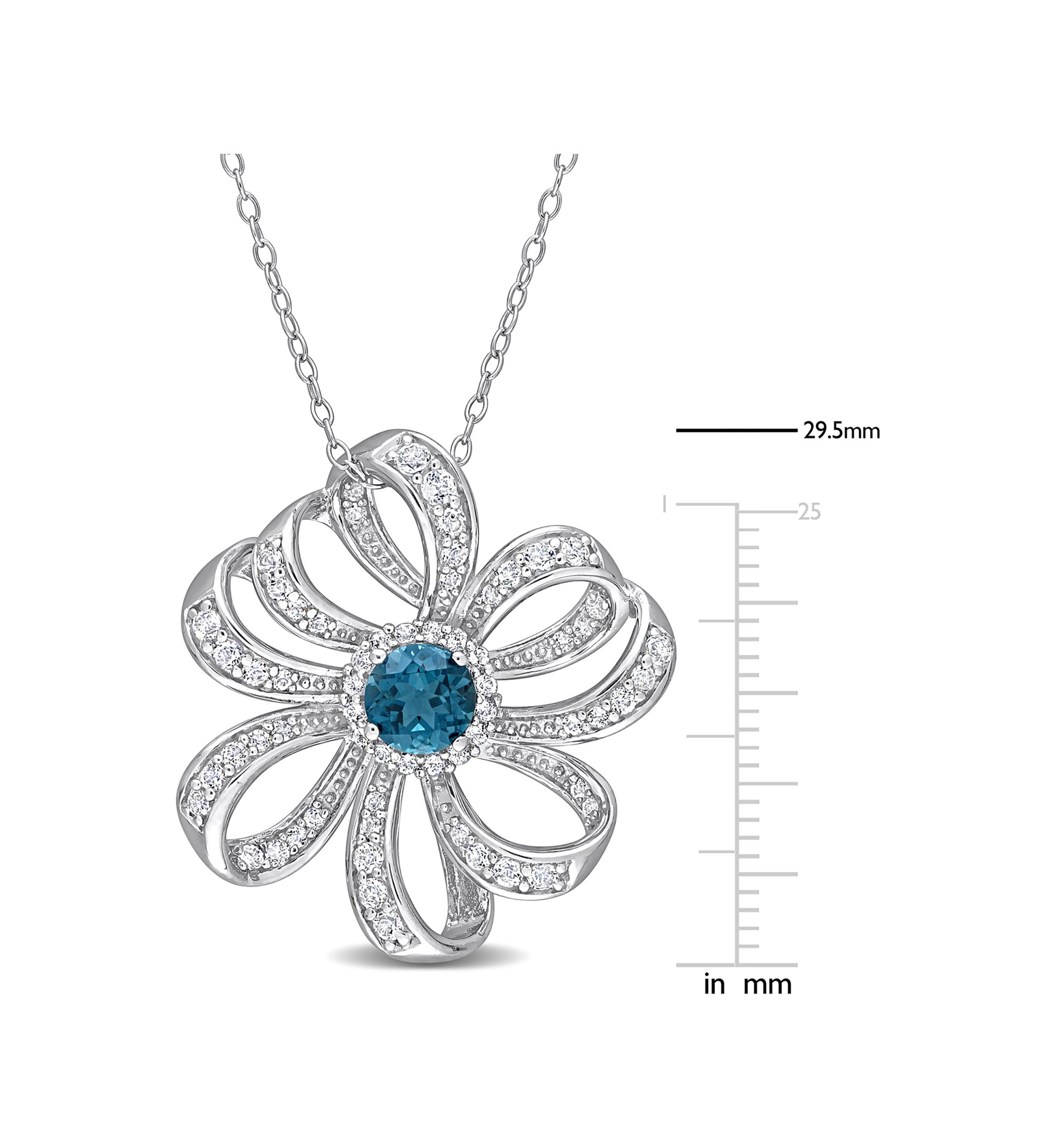2.26 ct. t.g.w. London Blue Topaz and White Topaz Flower Pendant with Chain in Sterling Silver