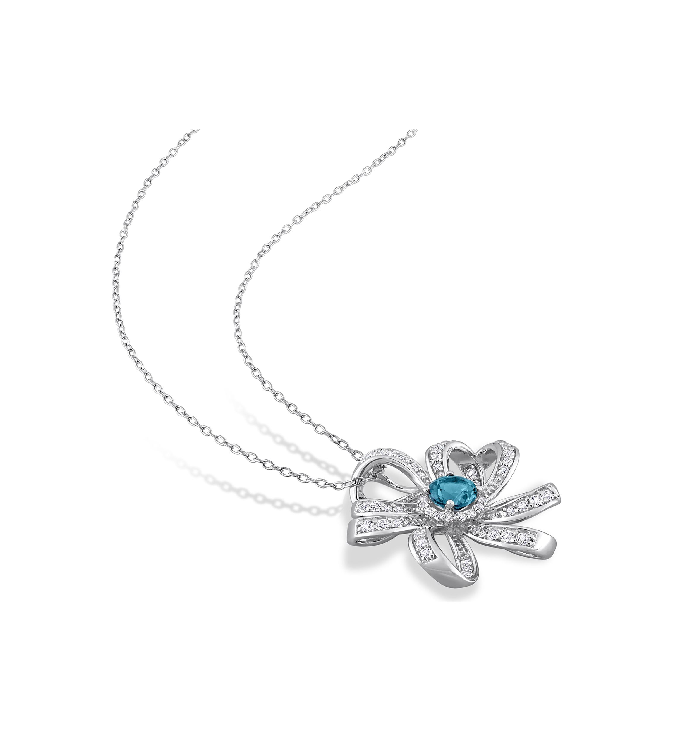 2.26 ct. t.g.w. London Blue Topaz and White Topaz Flower Pendant with Chain in Sterling Silver